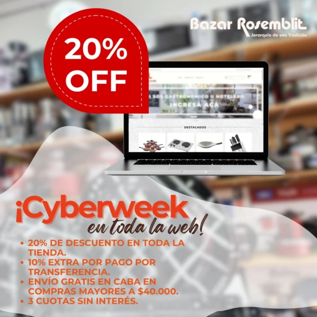 ¡¡ESTAMOS DE CYBER WEEK!! 😍
20% OFF EN TODA LA WEB ❤️
10%OFF por pago con transferencia
3 cuotas sin interés
envío gratis en CABA en compras superior a $40.000

¡CORRE YA A LA WEB, HAY STOCK LIMITADO!😏

📦Hacemos envíos a todo el país

#bazar #BazarRosemblit #cyberweek #descuento #comprasweb